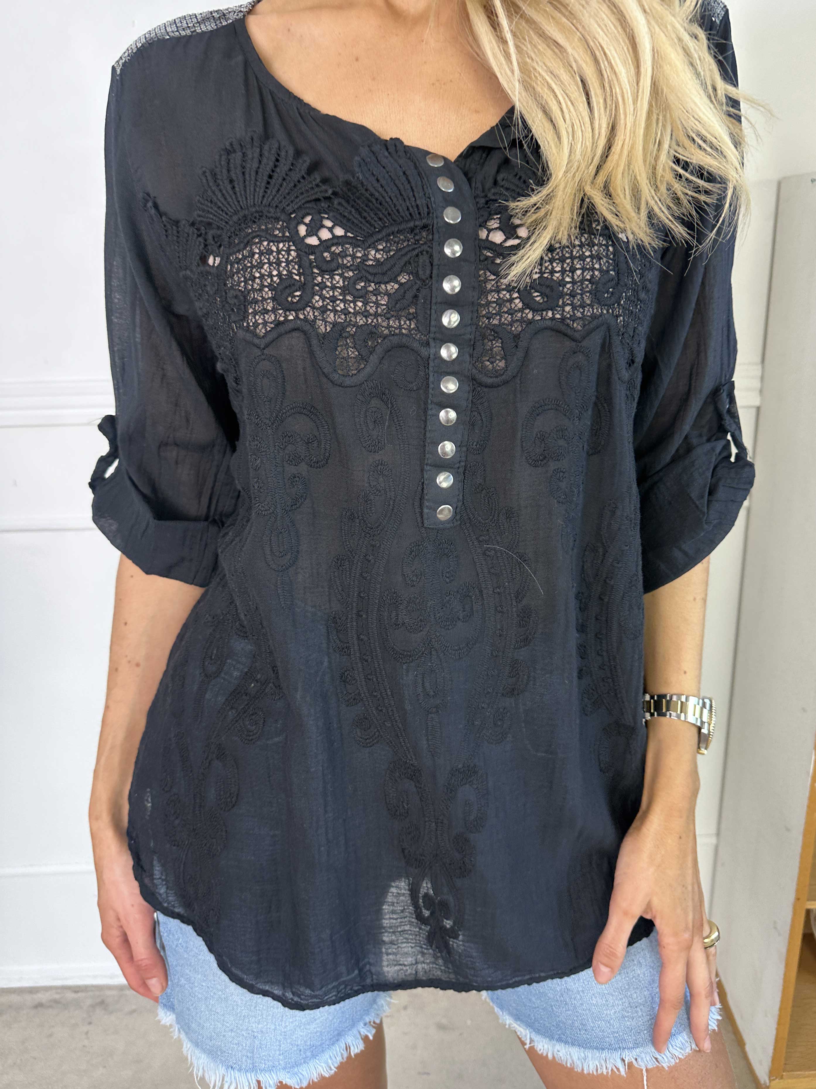 Ellis - Tunika i bomuld detaljeret med broderinger og pailletter